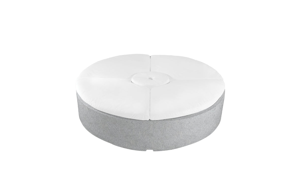 Ledge Lounger Signature Round Sunbed with Umbrella Hole in Granite Gray with White cushion