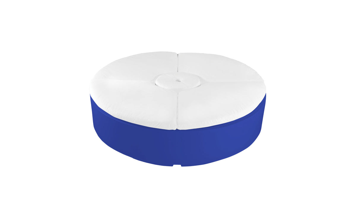 Ledge Lounger Signature Round Sunbed with Umbrella Hole in Dark Blue with White cushion