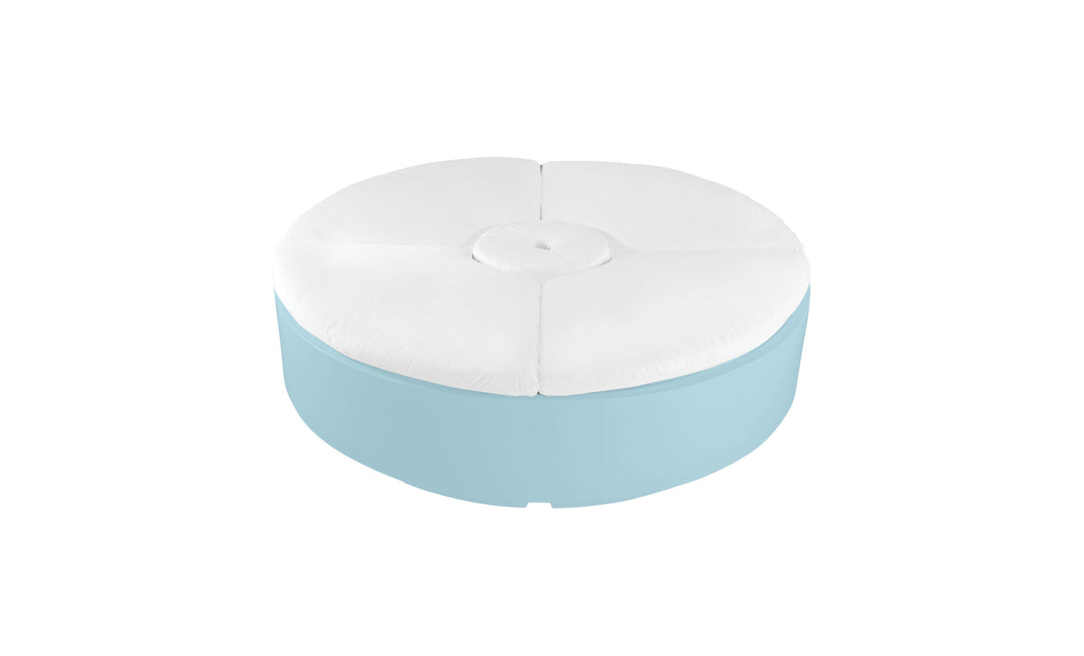 Ledge Lounger Signature Round Sunbed with Umbrella Hole in Frost with White cushion