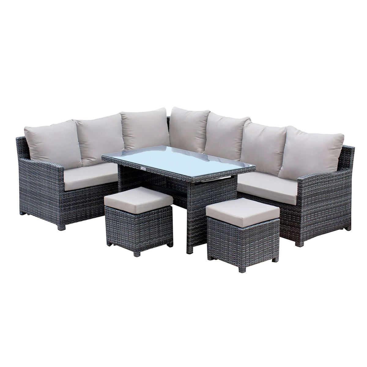 5-piece outdoor sectional dining set with cushions made with HDPE synthetic wicker