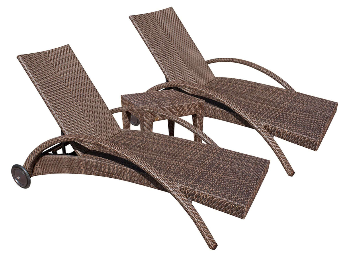 3-piece chaise lounge set made from aluminum frame woven with Rehau Java Brown fiber