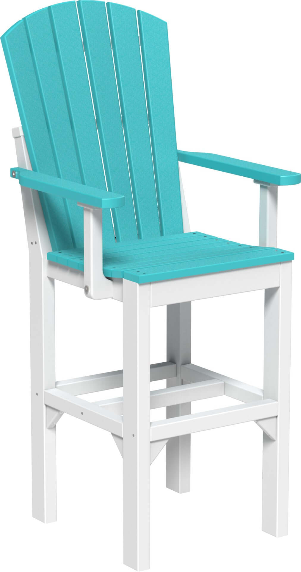 LuxCraft Adirondack Dining Arm Chair in Aruba Blue and White — Amish-crafted recycled poly, 20-year poly durability