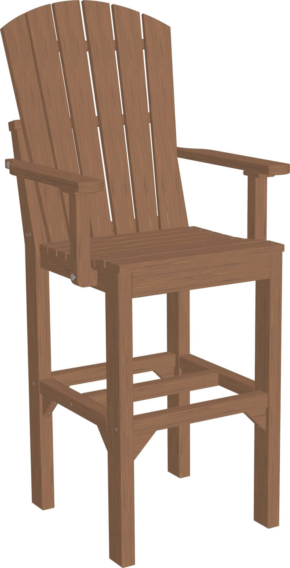 LuxCraft Adirondack Dining Arm Chair in Antique Mahogany positioned for backyard relaxation — all-weather outdoor build