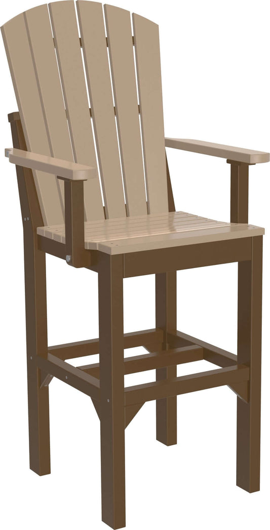 LuxCraft Adirondack Dining Arm Chair in Weatherwood and Chestnut Brown displayed for backyard relaxation — durable poly construction
