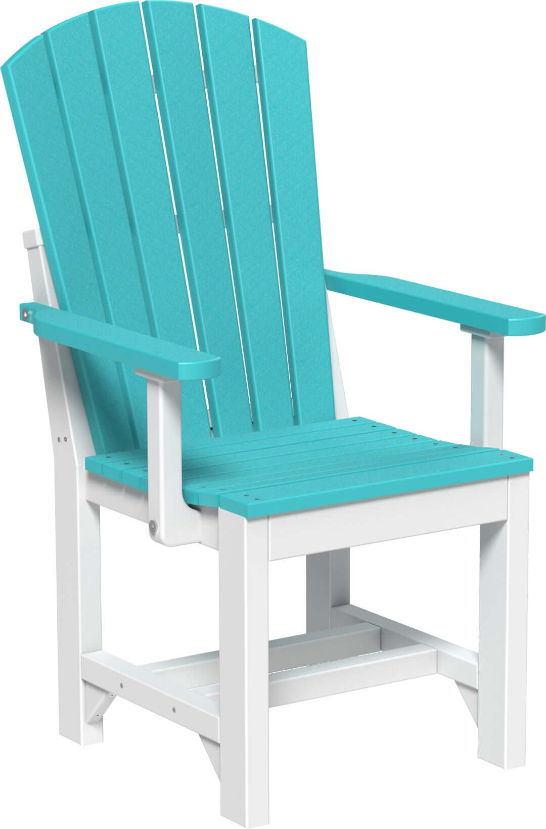 LuxCraft 4' Round Table Set with Adirondack Arm Chairs in Aruba Blue and White shown for patio lounging — weather-resistant design