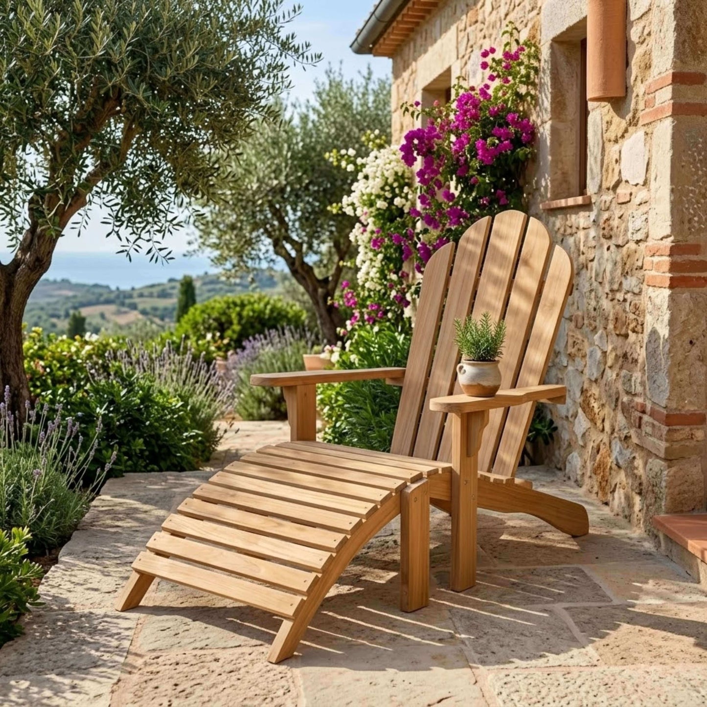 Anderson Teak Adirondack With Ottoman Detail with Curved Runners and Teak Frame Joinery