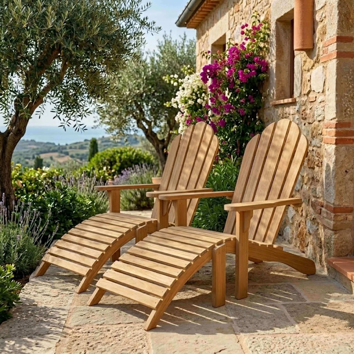 Anderson Teak Adirondack With Ottoman on Front Porch in Classic Setting