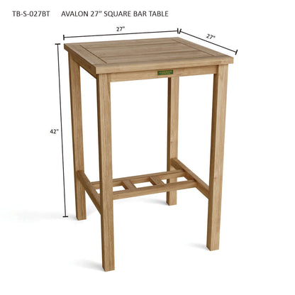 Anderson Teak Avalon 27 Square Bar Table in Patio Bar Setup with Bar Stools