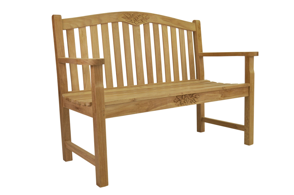 Anderson Teak 50 Round Rose Bench Detail with Mortise-and-Tenon Joinery and Teak Slats