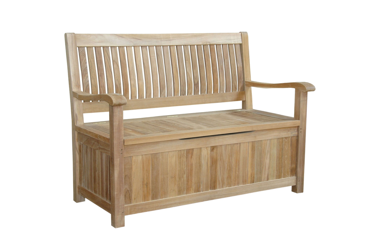Anderson Teak Del Amo Storage Bench Detail with Hydraulic Gas Spring and Teak Build