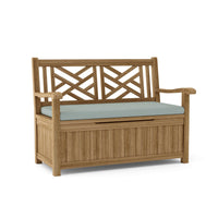 Anderson Teak Outdoor Storage Bench features a chic, contemporary design equipped with a spacious interior storage compartment