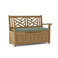 Anderson Teak Outdoor Storage Bench features a chic, contemporary design equipped with a spacious interior storage compartment