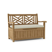 Anderson Teak Outdoor Storage Bench features a chic, contemporary design equipped with a spacious interior storage compartment