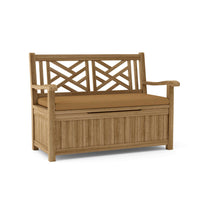 Anderson Teak Outdoor Storage Bench features a chic, contemporary design equipped with a spacious interior storage compartment