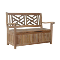 Anderson Teak Outdoor Storage Bench features a chic, contemporary design equipped with a spacious interior storage compartment