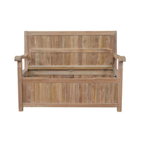 Anderson Teak Outdoor Storage Bench features a chic, contemporary design equipped with a spacious interior storage compartment