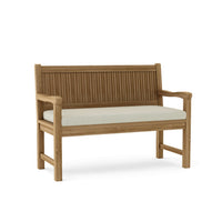 Teak 48" wooden bench with Sunbrella outdoor cushions