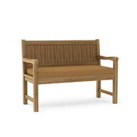 Teak 48" wooden bench with Sunbrella outdoor cushions