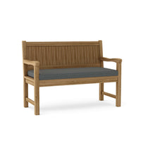 Teak 48" wooden bench with Sunbrella outdoor cushions