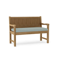 Teak 48" wooden bench with Sunbrella outdoor cushions