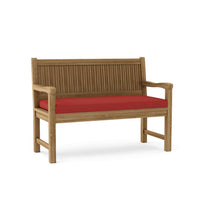 Teak 48" wooden bench with Sunbrella outdoor cushions