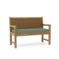 Teak 48" wooden bench with Sunbrella outdoor cushions