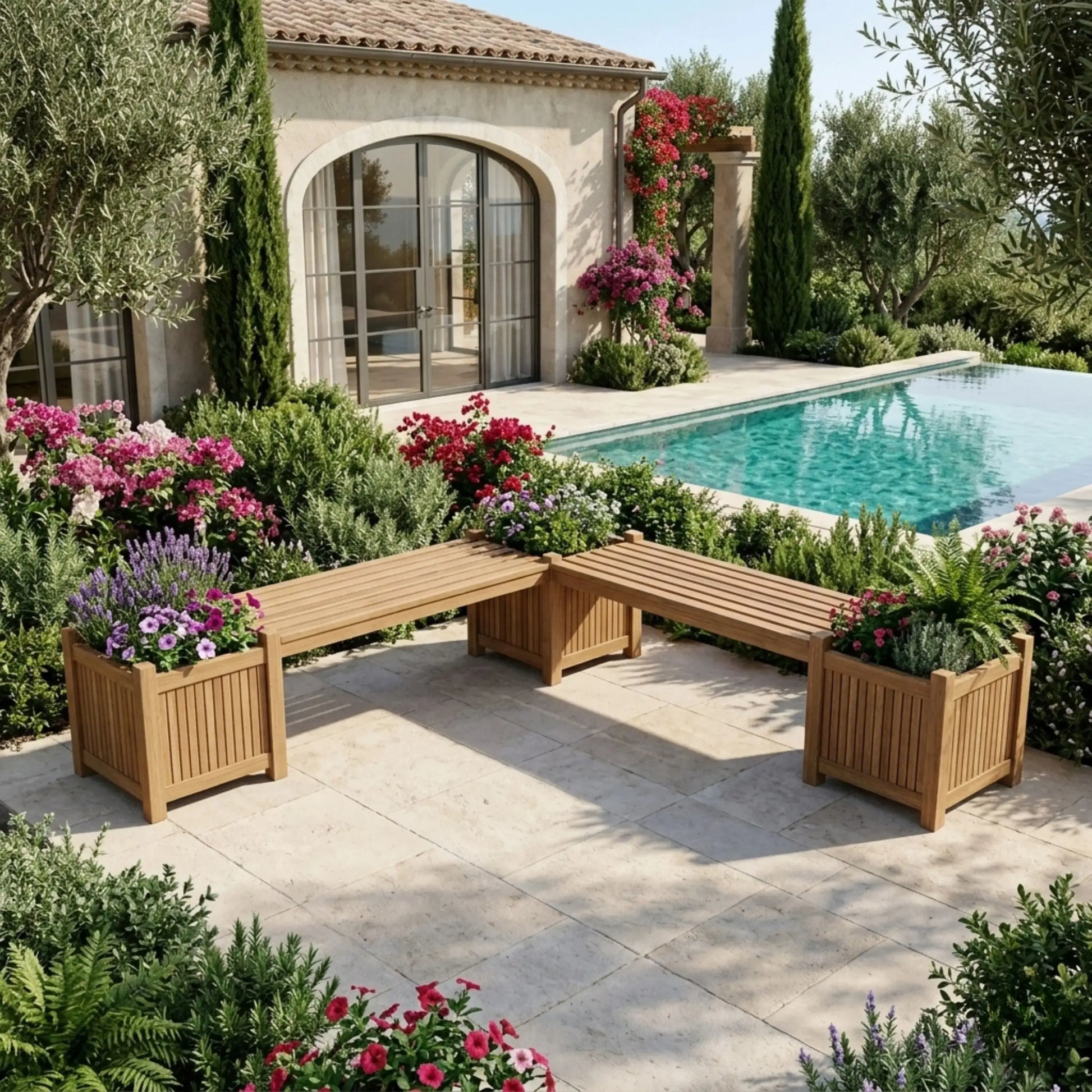 Anderson Teak Planter Bench 2 Bench 3 Planter Box Side View of Planter Profile