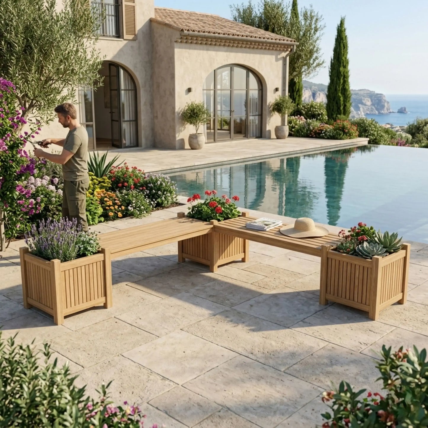 Anderson Teak Planter Bench 2 Bench 3 Planter Box — Outdoor Planter for Garden Display