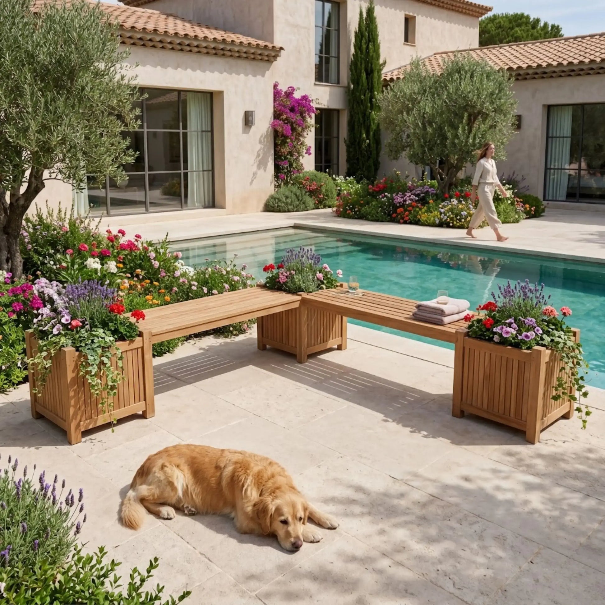 Anderson Teak Planter Bench 2 Bench 3 Planter Box with Solid Teak Construction for Outdoor Plants