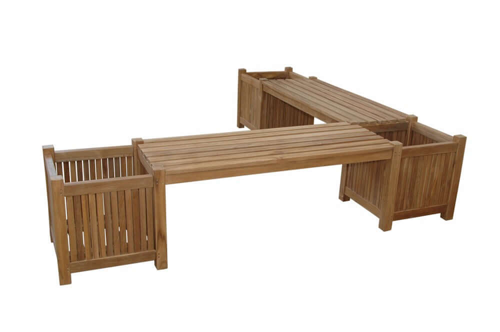 Anderson Teak Planter Bench 2 Bench 3 Planter Box Detail with Teak Slat Build and Drainage Design