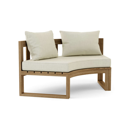 Teak wood circular modular deep seating outdoor bench with thick 5" Sunbrella outdoor cushions
