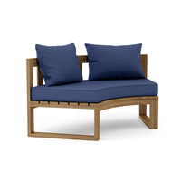Teak wood circular modular deep seating outdoor bench with thick 5" Sunbrella outdoor cushions