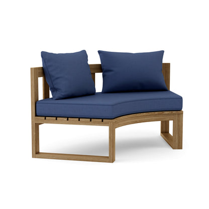 Teak wood circular modular deep seating outdoor bench with thick 5" Sunbrella outdoor cushions