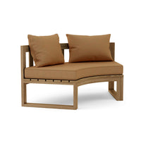 Teak wood circular modular deep seating outdoor bench with thick 5" Sunbrella outdoor cushions