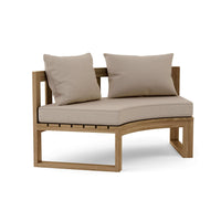 Teak wood circular modular deep seating outdoor bench with thick 5" Sunbrella outdoor cushions