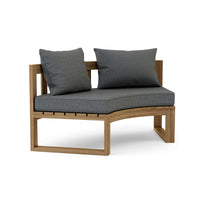 Teak wood circular modular deep seating outdoor bench with thick 5" Sunbrella outdoor cushions