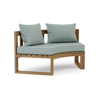 Teak wood circular modular deep seating outdoor bench with thick 5" Sunbrella outdoor cushions