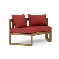 Teak wood circular modular deep seating outdoor bench with thick 5" Sunbrella outdoor cushions