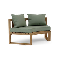 Teak wood circular modular deep seating outdoor bench with thick 5" Sunbrella outdoor cushions
