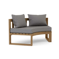 Teak wood circular modular deep seating outdoor bench with thick 5" Sunbrella outdoor cushions