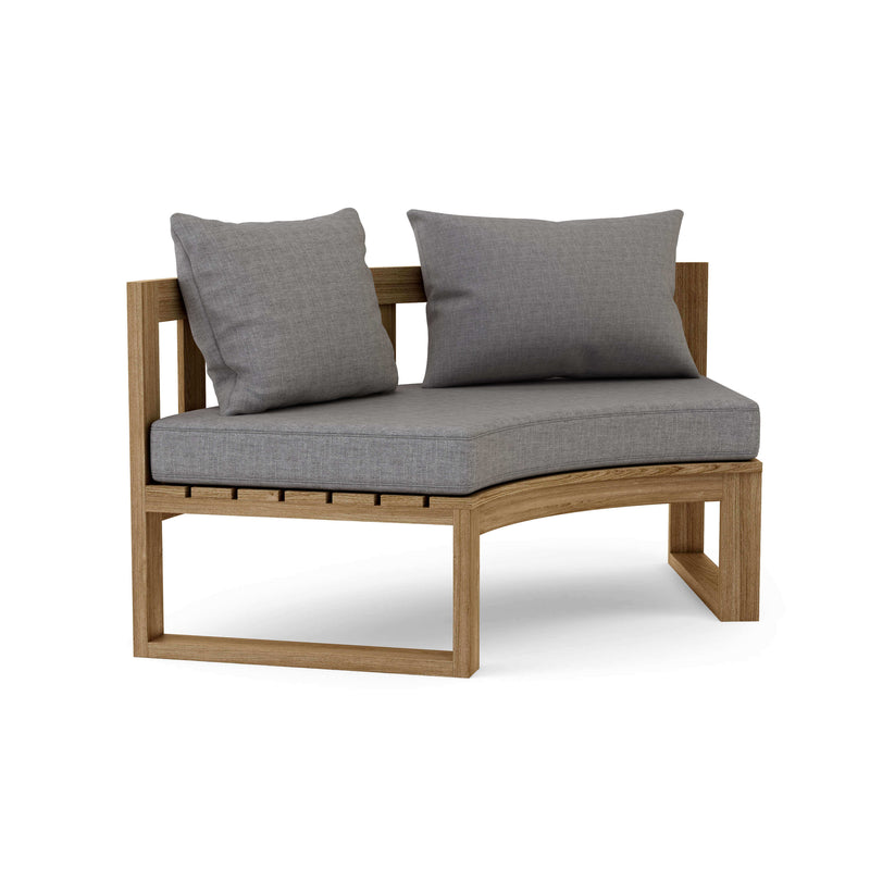 Teak wood circular modular deep seating outdoor bench with thick 5" Sunbrella outdoor cushions