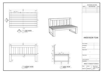 Teak wood straight modular deep seating outdoor bench with thick 5" Sunbrella outdoor cushions
