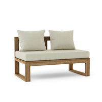 Teak wood straight modular deep seating outdoor bench with thick 5" Sunbrella outdoor cushions