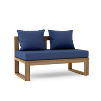 Teak wood straight modular deep seating outdoor bench with thick 5" Sunbrella outdoor cushions