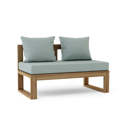 Teak wood straight modular deep seating outdoor bench with thick 5" Sunbrella outdoor cushions