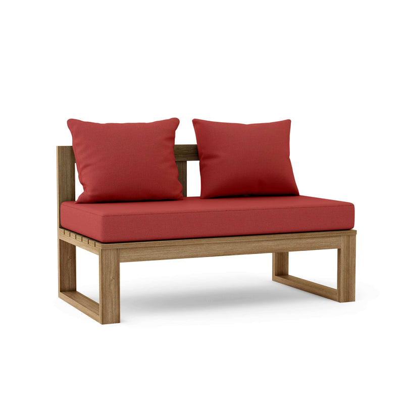 Teak wood straight modular deep seating outdoor bench with thick 5" Sunbrella outdoor cushions