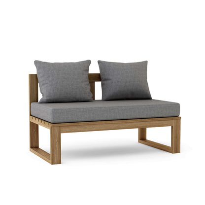 Teak wood straight modular deep seating outdoor bench with thick 5" Sunbrella outdoor cushions