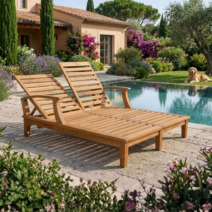 Anderson Teak Brianna Double Sun Lounger — 4-Position Adjustable Backrest for Outdoor Use