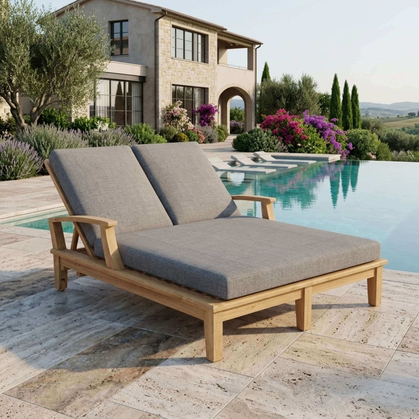 Anderson Teak Brianna Double Sun Lounger with Adjustable Backrest and Recline Mechanism