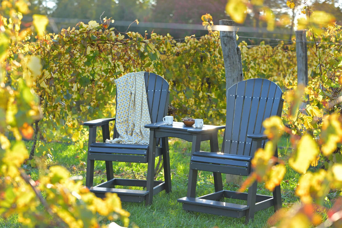 LuxCraft Balcony Tete-a-Tete Table 3-Piece Conversation Set in Black — angled-back lounge design, fade-resistant poly